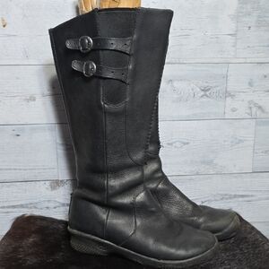 Keen Black The Bern Baby Bern Black Leather Knee High Zip Buckle Boots Size 7.5